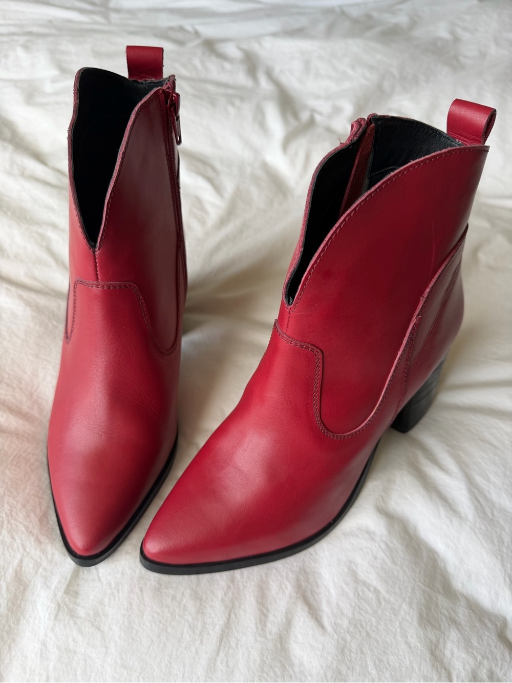 Nasty Gal Red Pointed Toe Ankle Boots with Block Heel - Picture 8 of 14